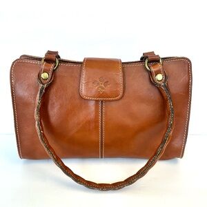 Patricia Nash Rienzo Cognac Brown Leather Bag purse with twisted handles